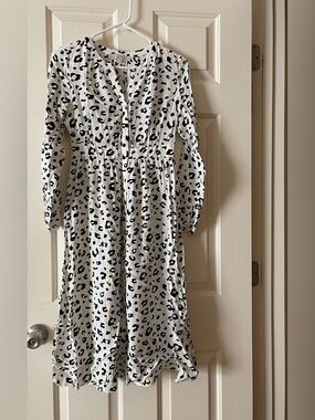 LOFT White and Black Leopard Midi Dress